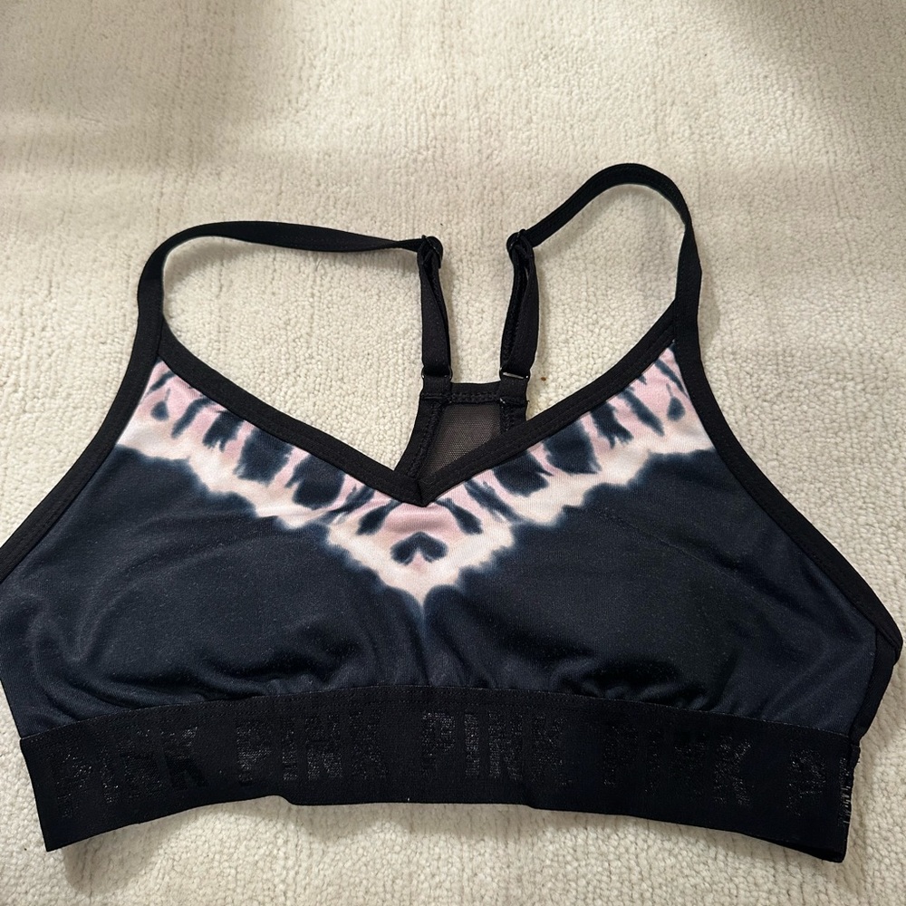 pink sport sports bra racer back tie dye